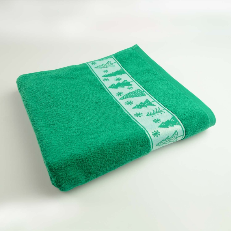 Рушник махровий банний Новорічний Merry Christmas Ялинки GM Textile 70х140см 500г/м2 GM Textile (Зелений)